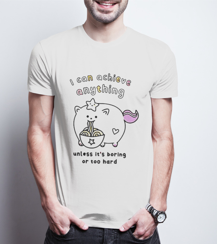 I Can Achieve Anything Cute Starry Cat Eating Noodles Unless It's Boring Or Too Hard T-Shirt