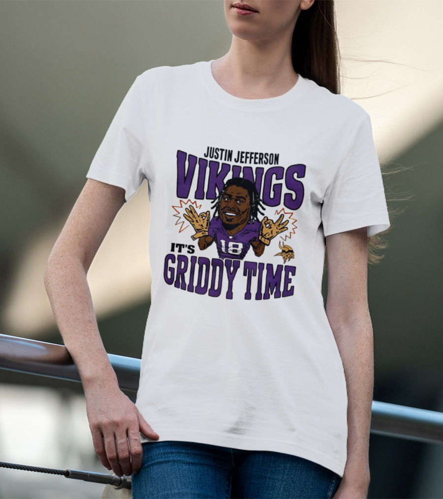 Minnesota Vikings Justin Jefferson It's Griddy Time Caricature T-Shirt