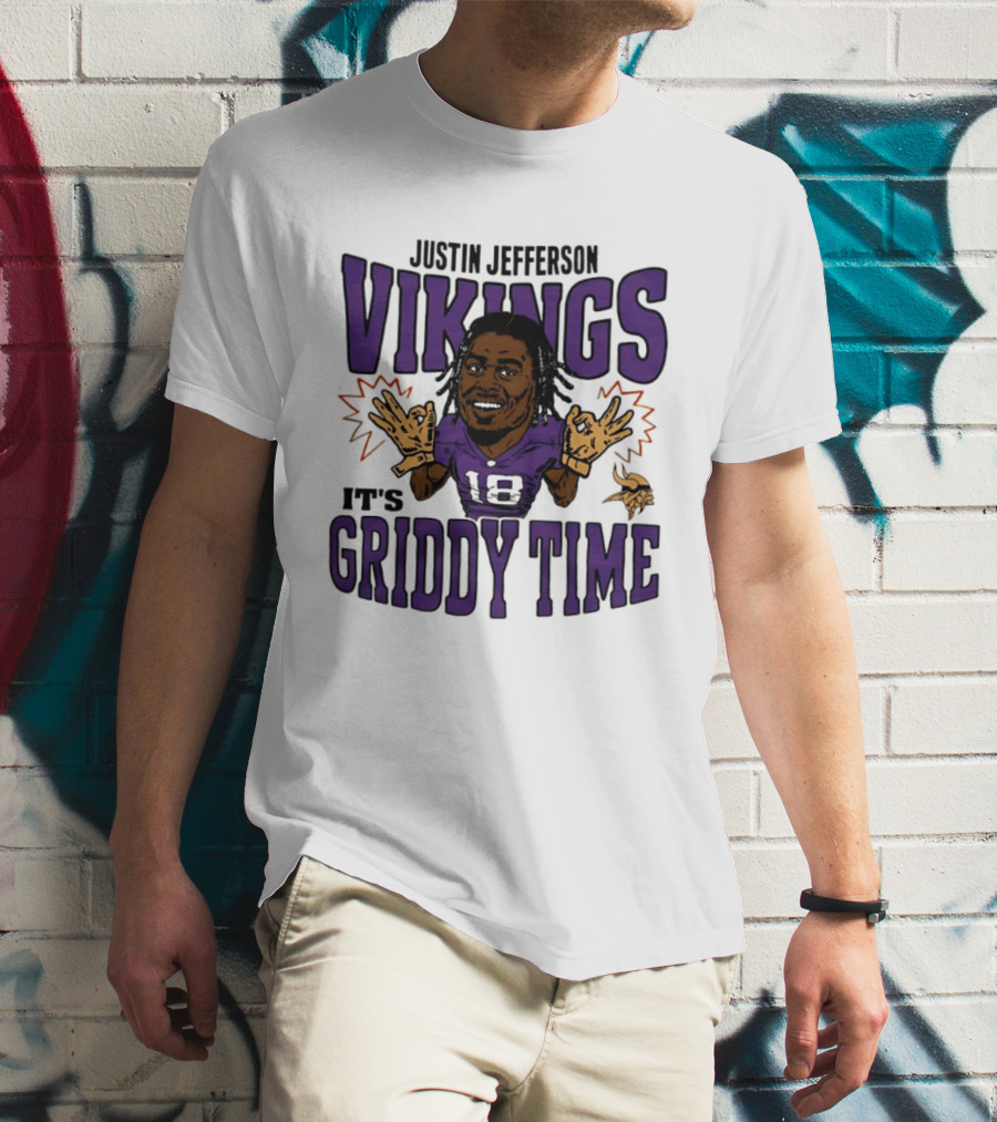 Minnesota Vikings Justin Jefferson It's Griddy Time Caricature T-Shirt