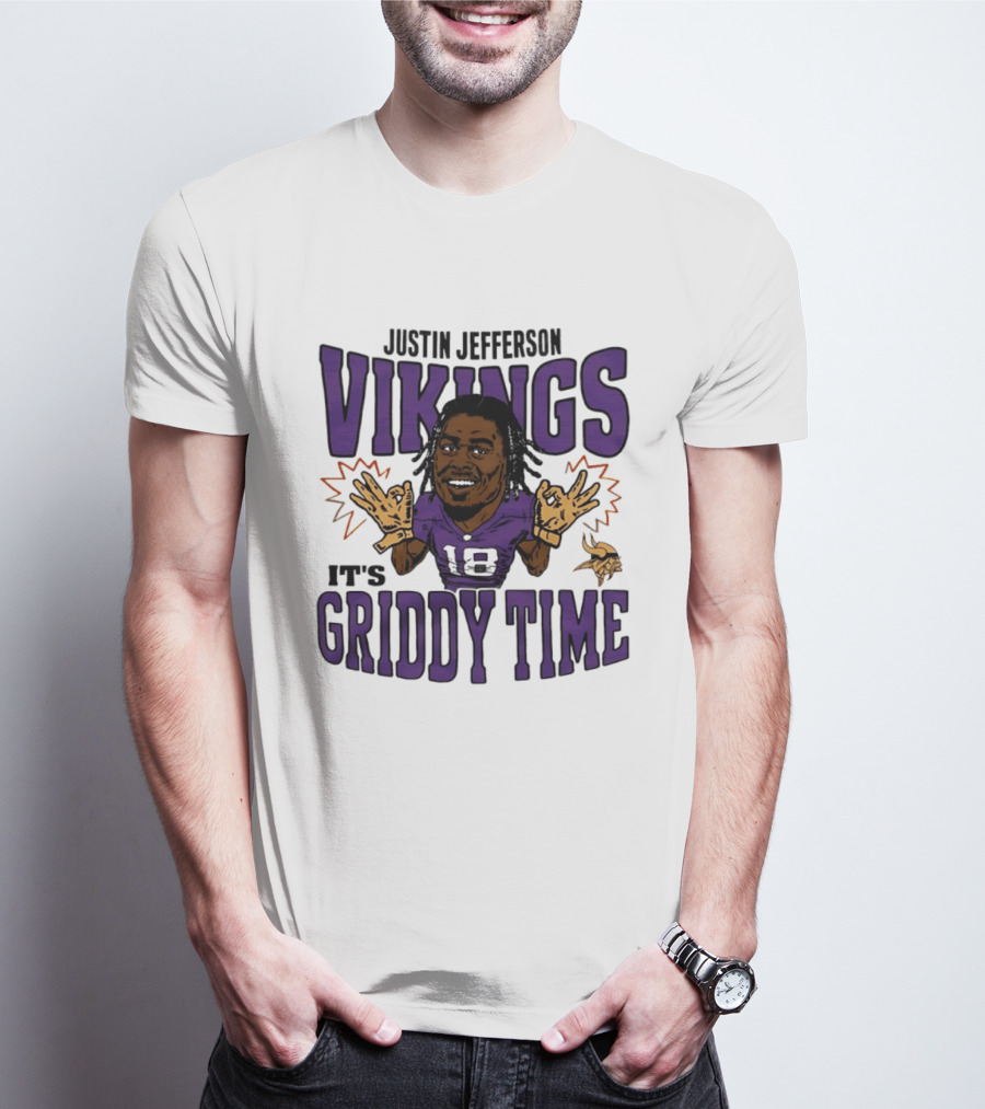 Minnesota Vikings Justin Jefferson It's Griddy Time Caricature T-Shirt