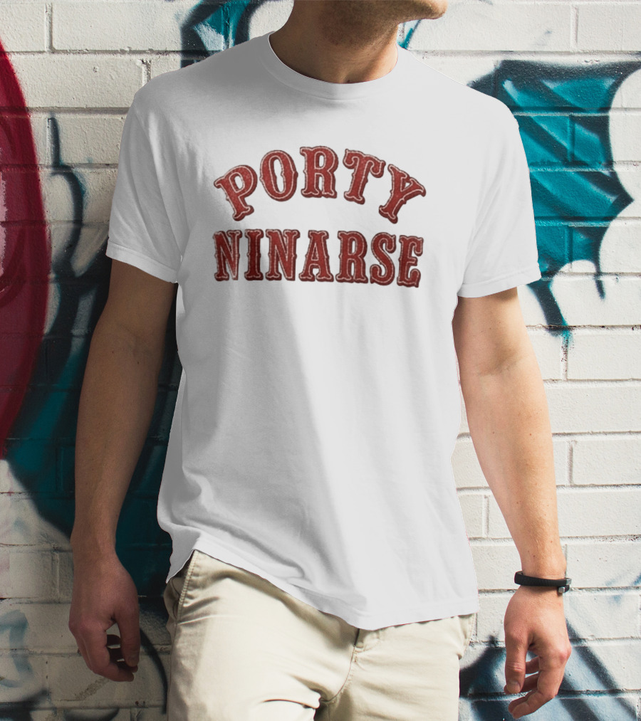 Porty Ninarse Retro Red Distressed Font T-Shirt