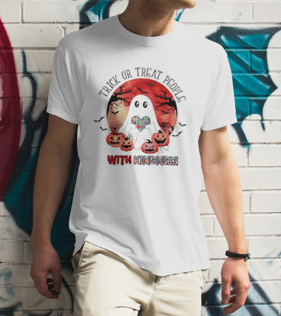Trick Or Treat People With Kindness Autism Awareness Halloween Ghost Pumpkins T-Shirt