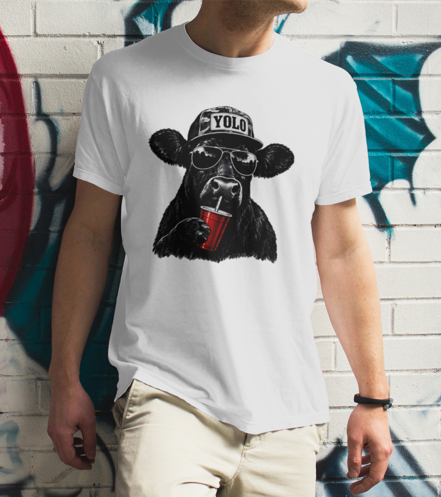 YOLO Angus Cattle With Sunglasses And Red Cup Western T-Shirt