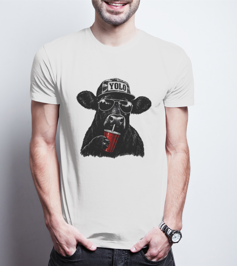 YOLO Angus Cattle With Sunglasses And Red Cup Western T-Shirt