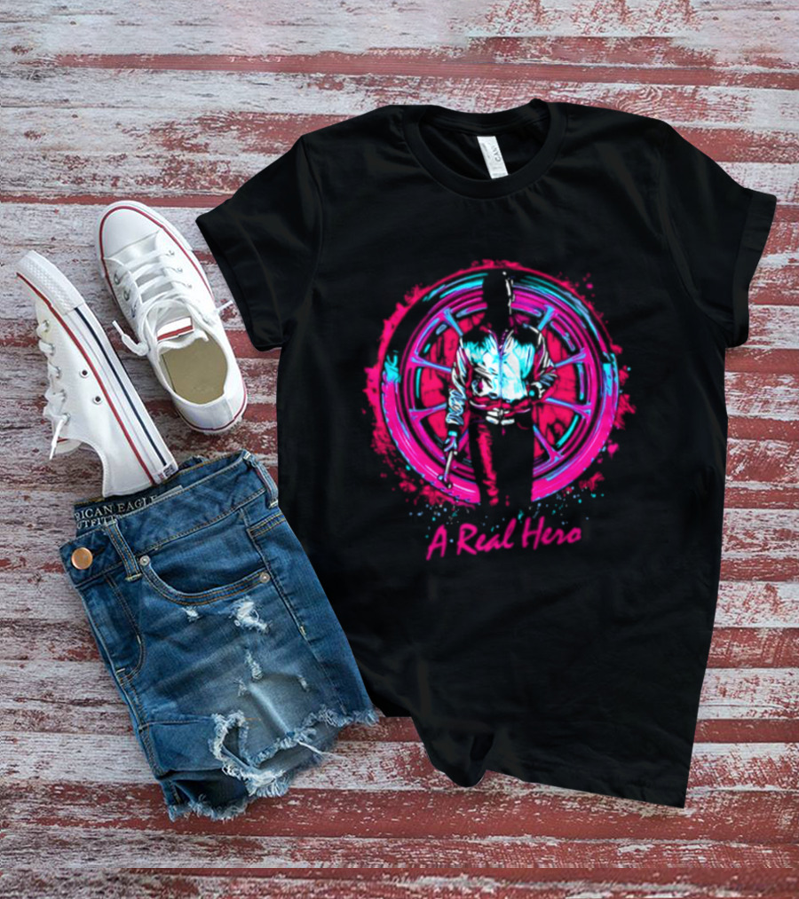Drive Ryan Gosling Synthwave A Real Hero Wheel T-Shirt