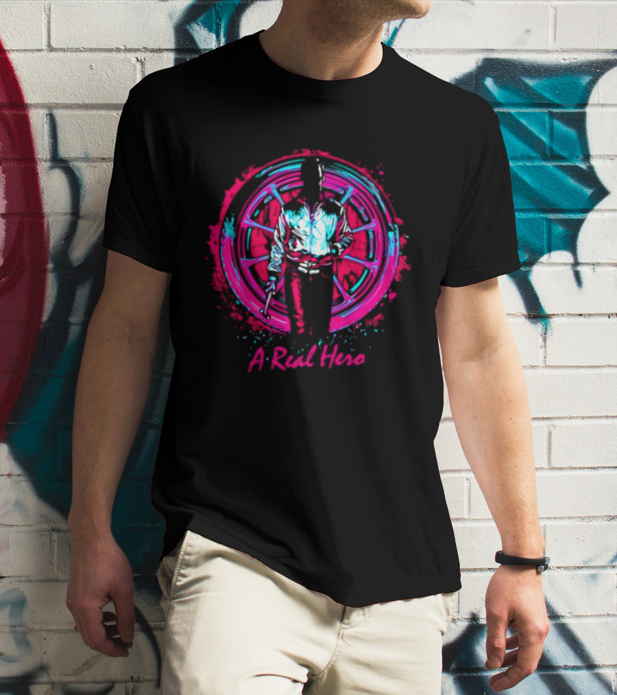 Drive Ryan Gosling Synthwave A Real Hero Wheel T-Shirt