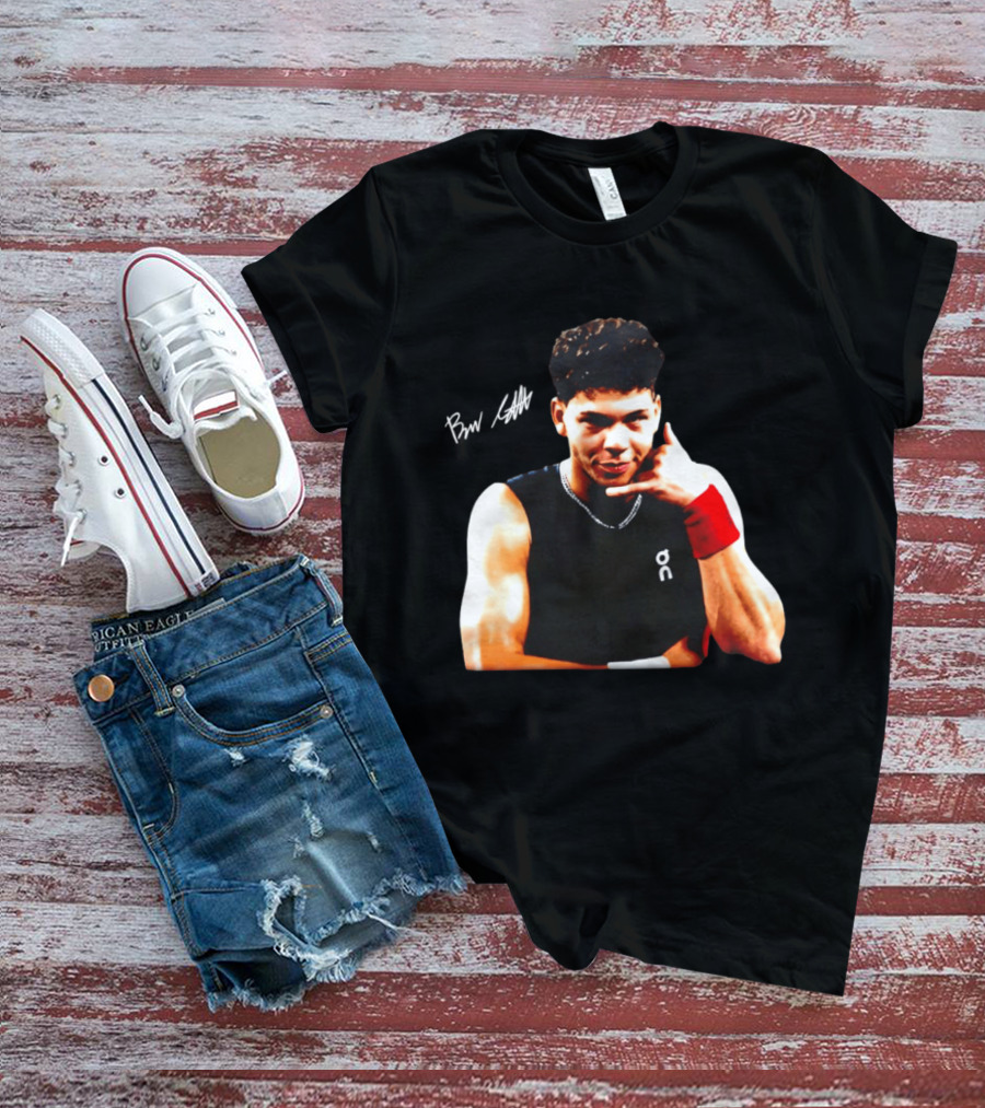 Ben Shelton Phone Gesture On Athletic Tank With Red Wristband T-Shirt