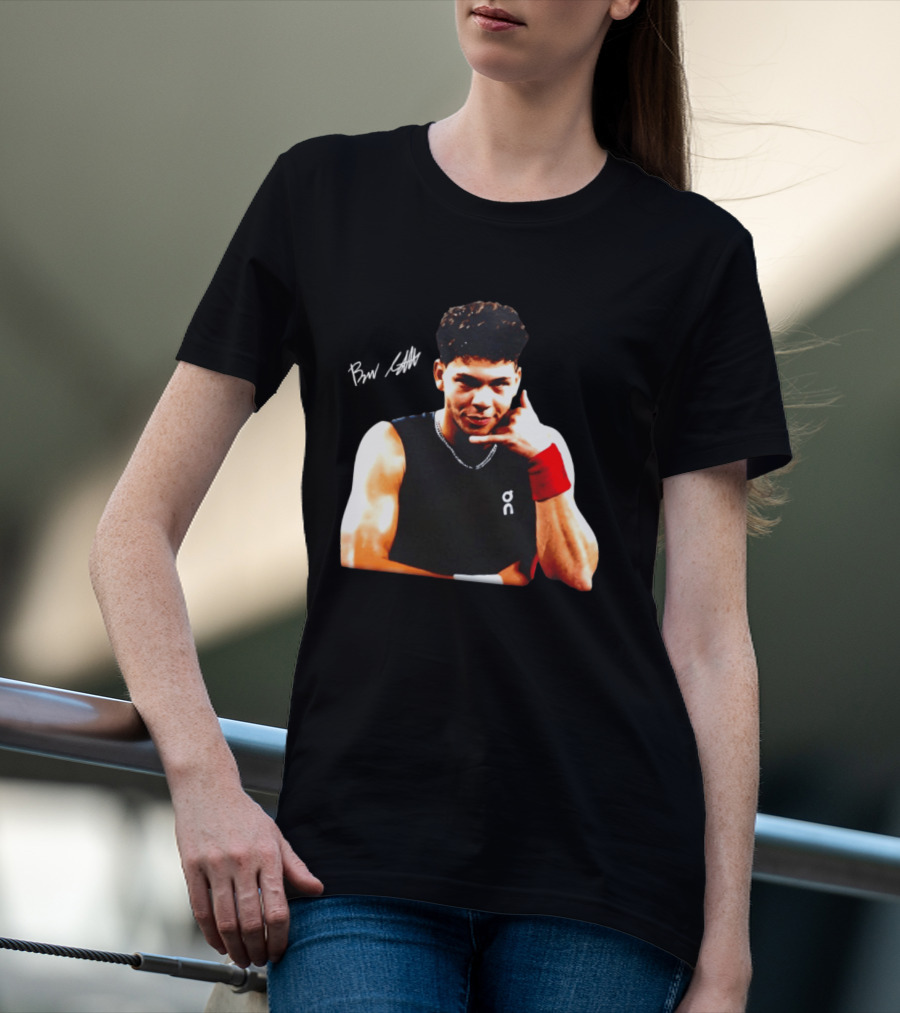 Ben Shelton Phone Gesture On Athletic Tank With Red Wristband T-Shirt
