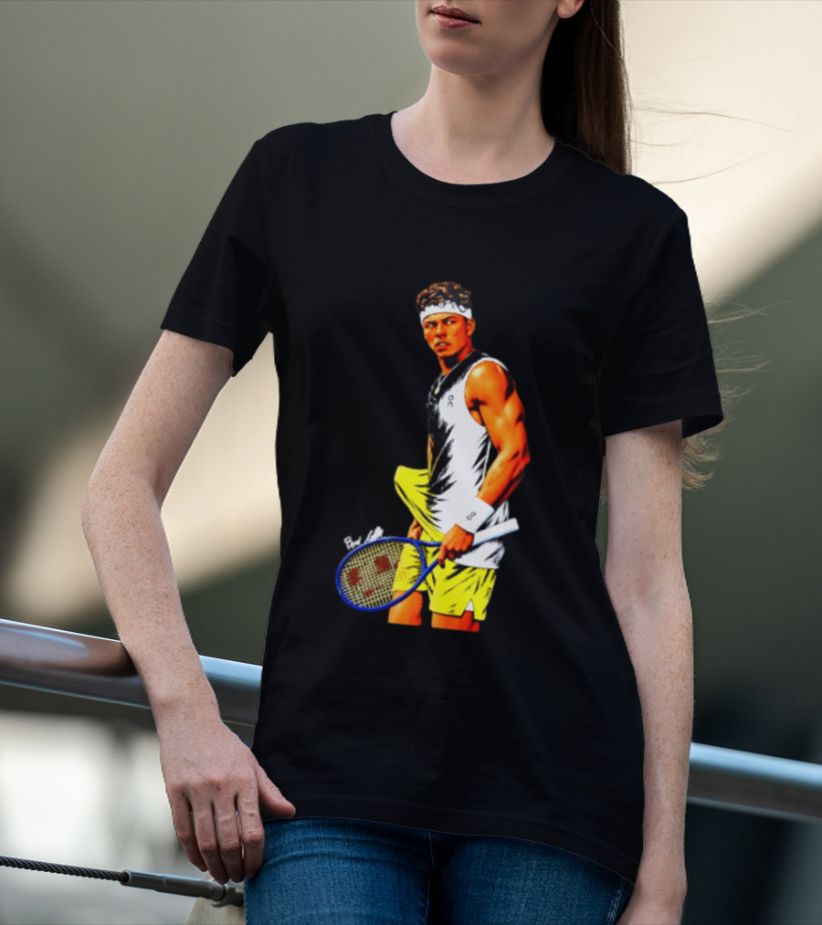 Ben Shelton Tennis Player 2026 Cartoon With Headband And Racket T-Shirt