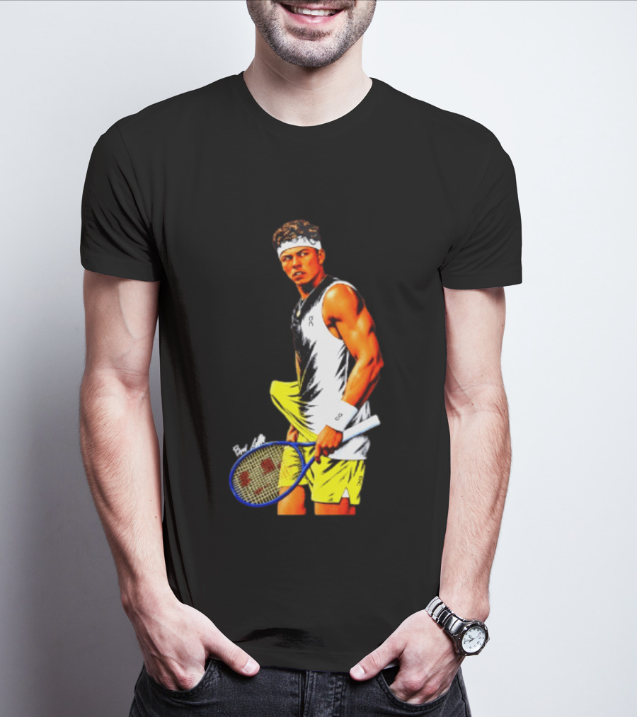 Ben Shelton Tennis Player 2026 Cartoon With Headband And Racket T-Shirt