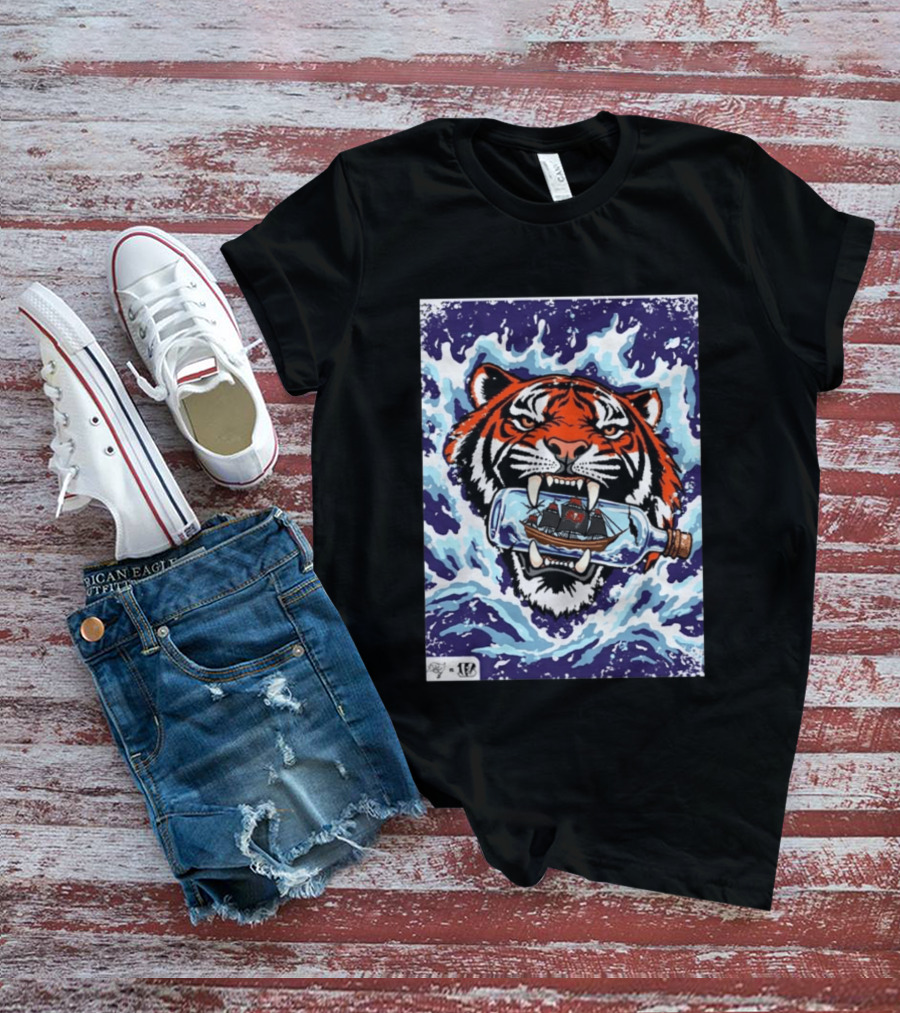 Bengals Vs Buccaneers Tiger And Pirate Ship Battle In A Bottle T-Shirt
