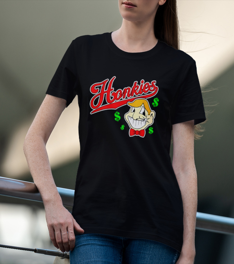 Honkies Red Script Cash Icon With Cartoon Face And Bow Tie T-Shirt