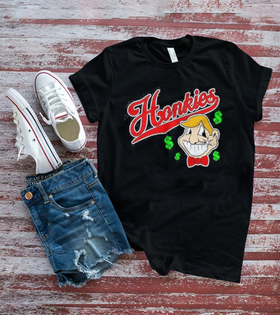 Honkies Red Script With Cartoon Face And Dollar Signs T-Shirt