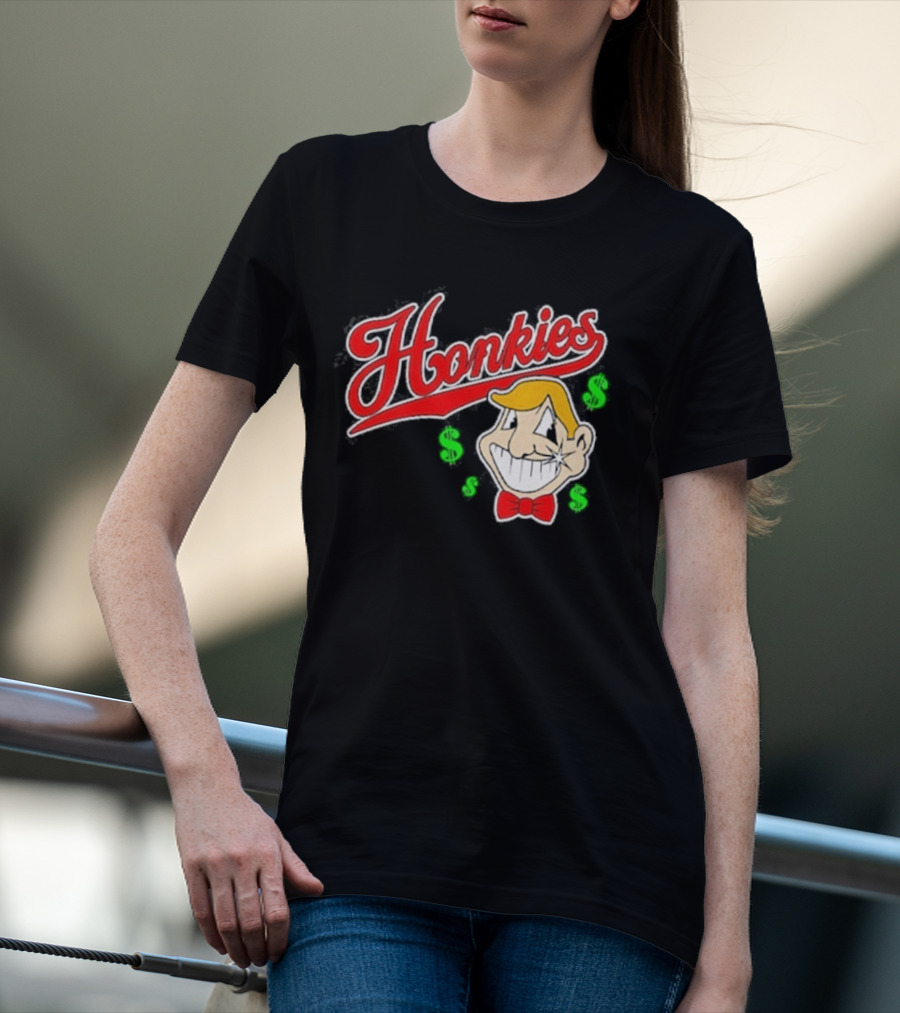 Honkies Red Script With Cartoon Face And Dollar Signs T-Shirt