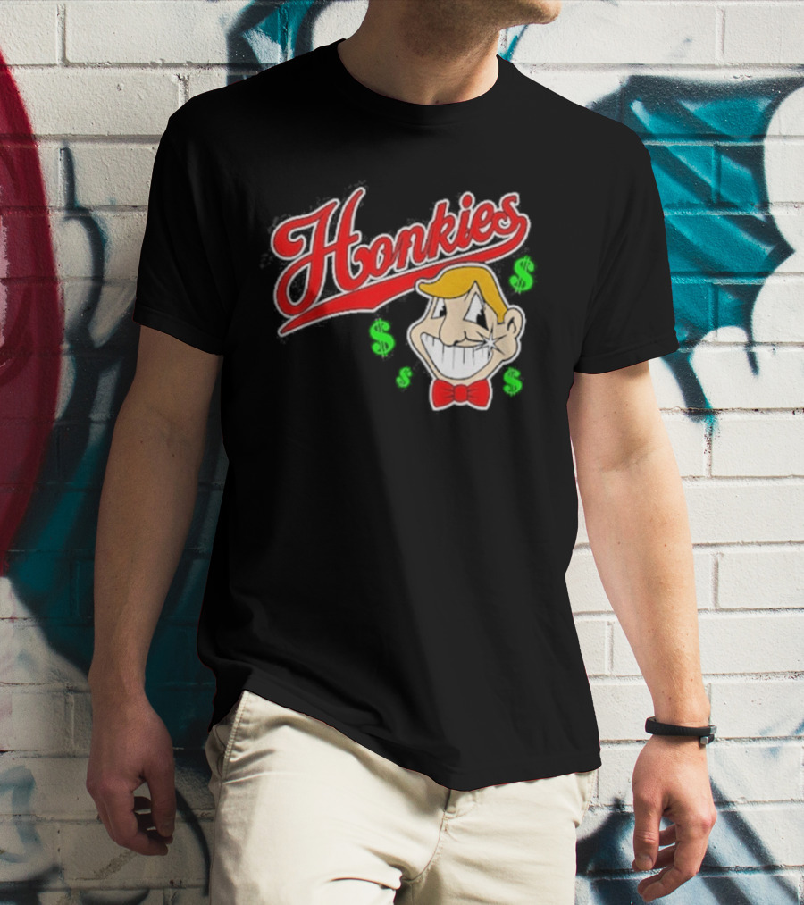 Honkies Red Script With Cartoon Face And Dollar Signs T-Shirt