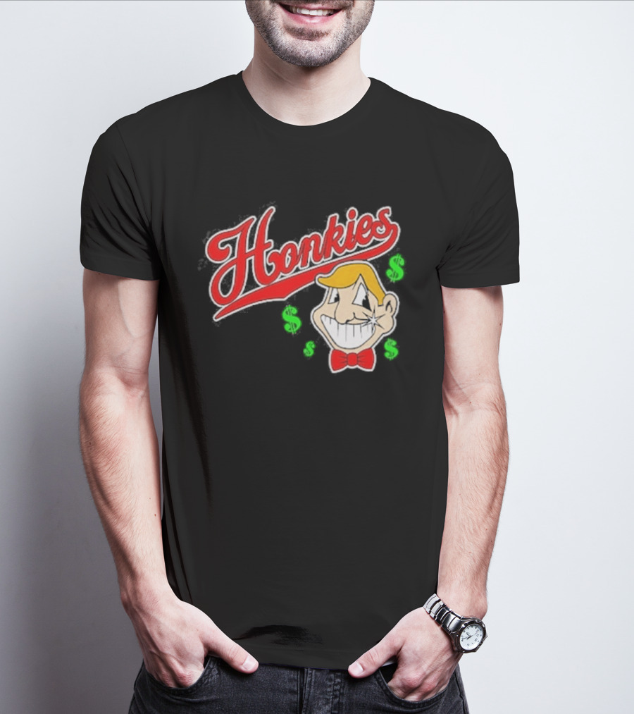 Honkies Red Script With Cartoon Face And Dollar Signs T-Shirt