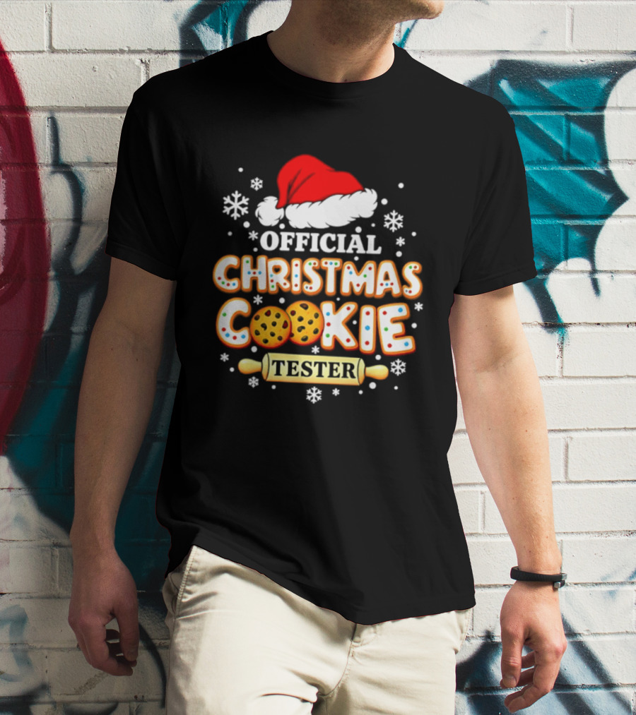 Official Christmas Cookie Tester Santa Hat Snowflakes T-Shirt
