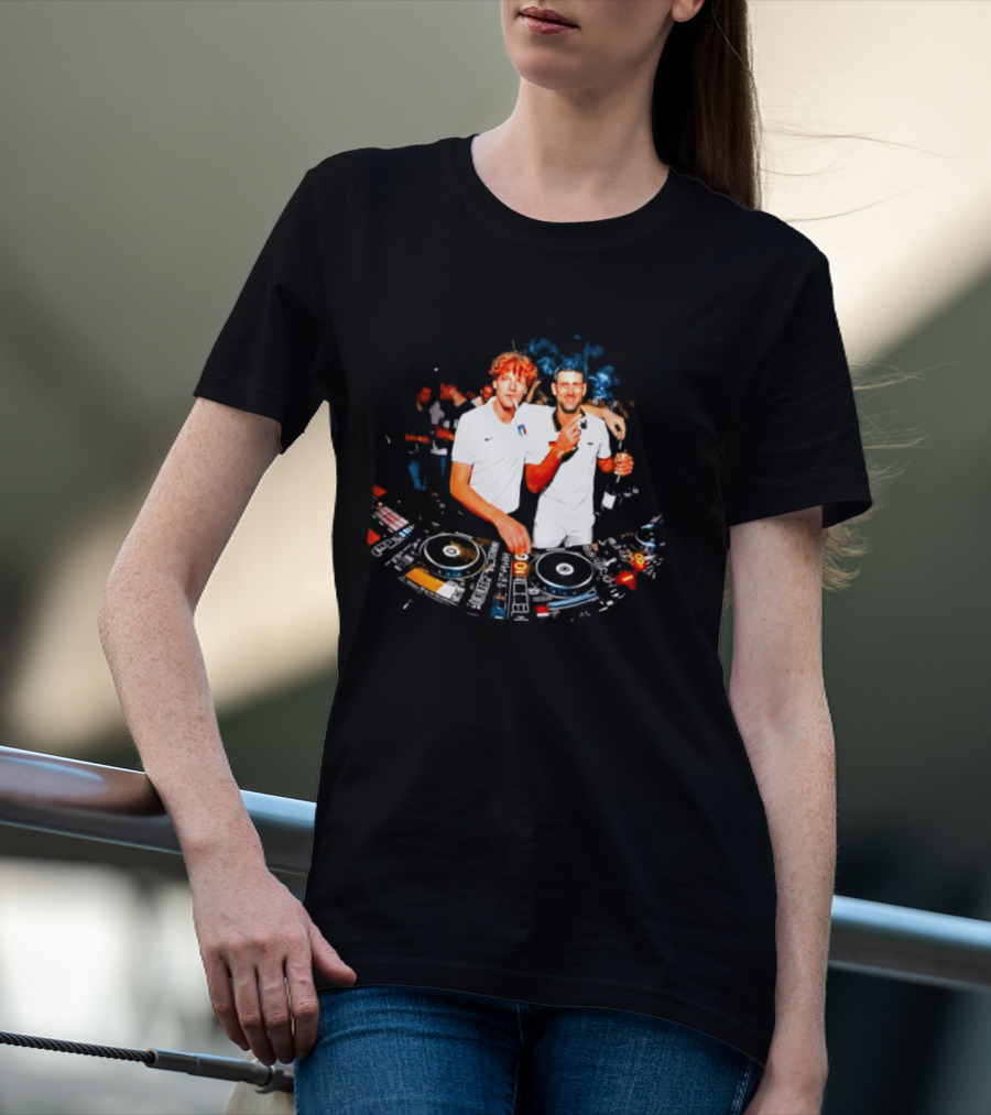 Jannik Sinner Novak Djokovic DJ Party Smoking And Beer 2026 T-Shirt