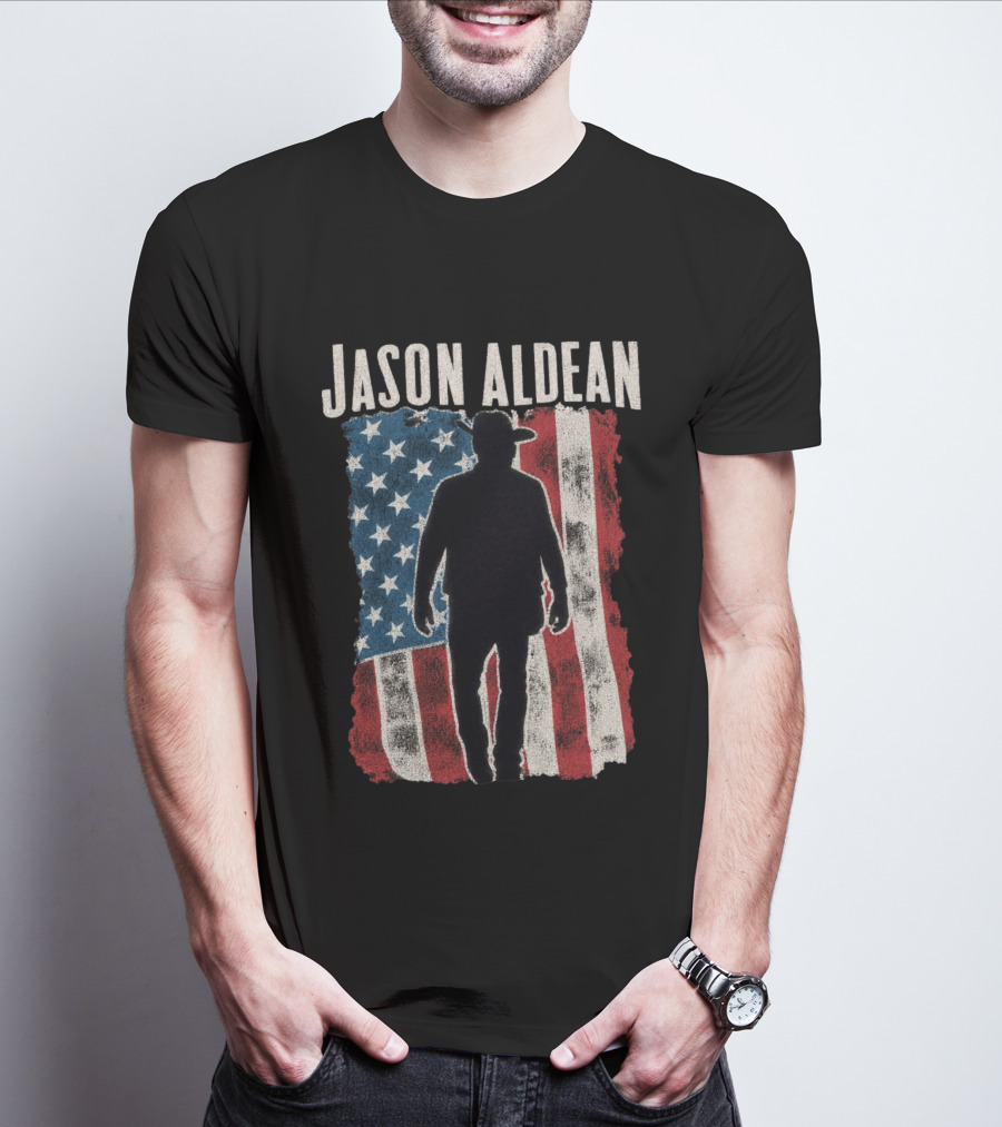 Jason Aldean Tour 2026 American Flag Cowboy T-Shirt