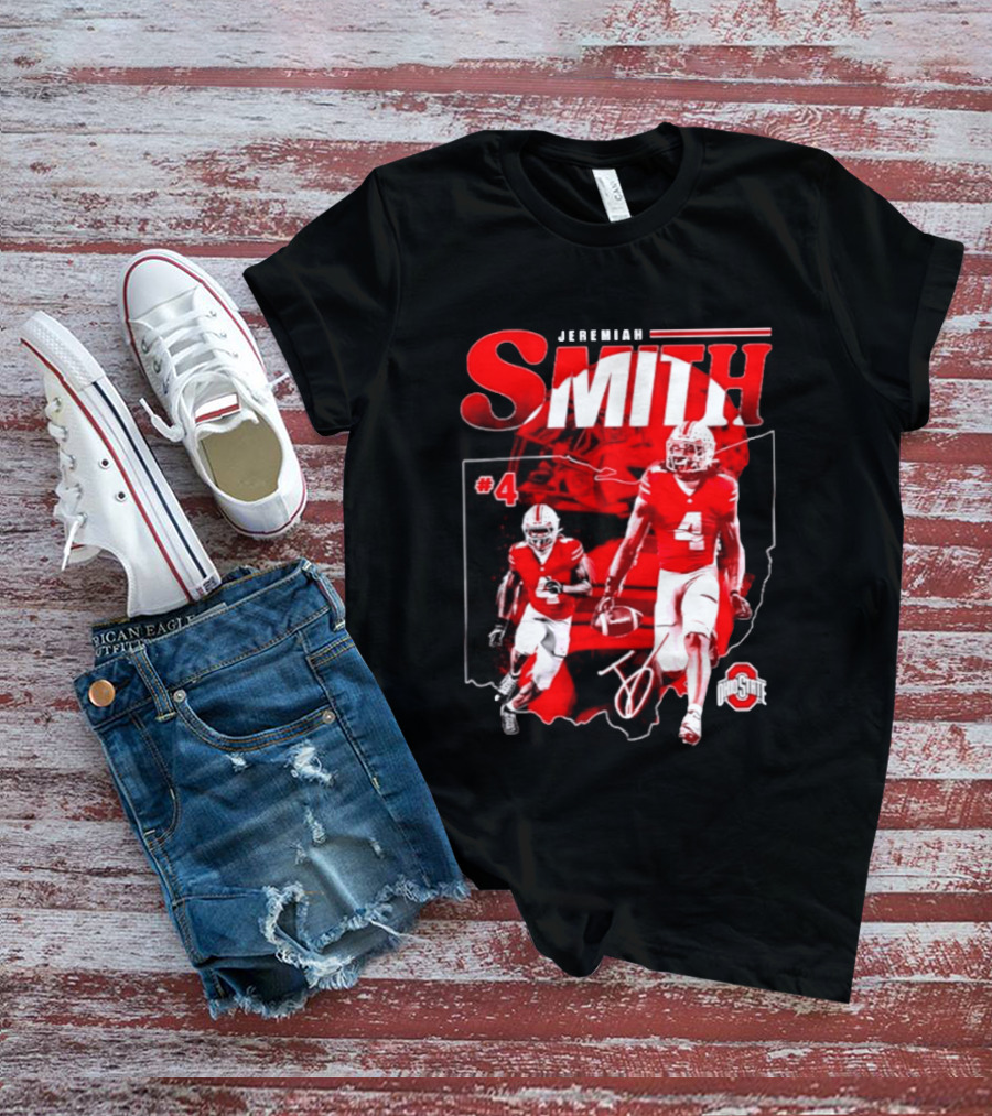 Jeremiah Smith #4 Ohio State Buckeyes Football NCAA Player Ohio Map T-Shirt