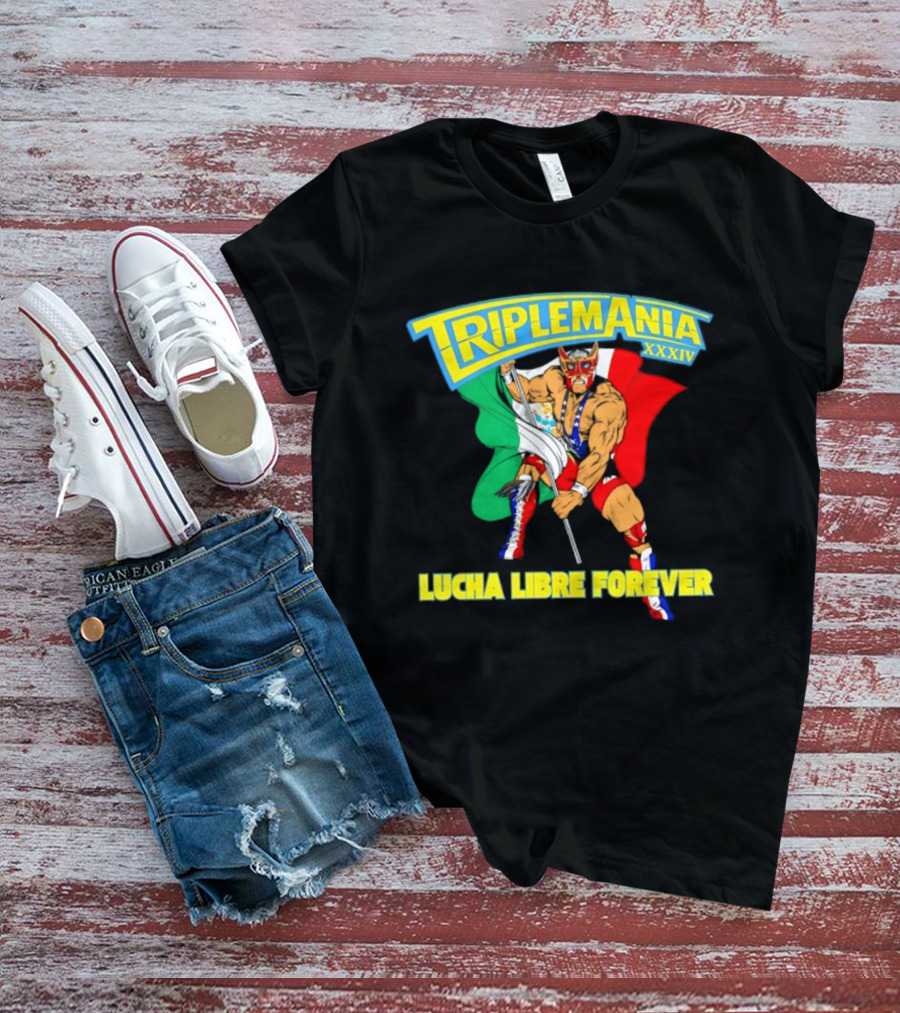 Triplemania XXXIV Lucha Libre Forever Wrestler Mexican Flag T-Shirt