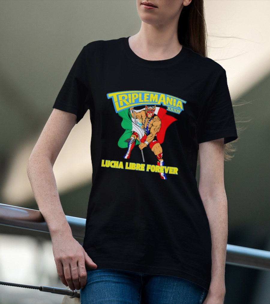 Triplemania XXXIV Lucha Libre Forever Wrestler Mexican Flag T-Shirt
