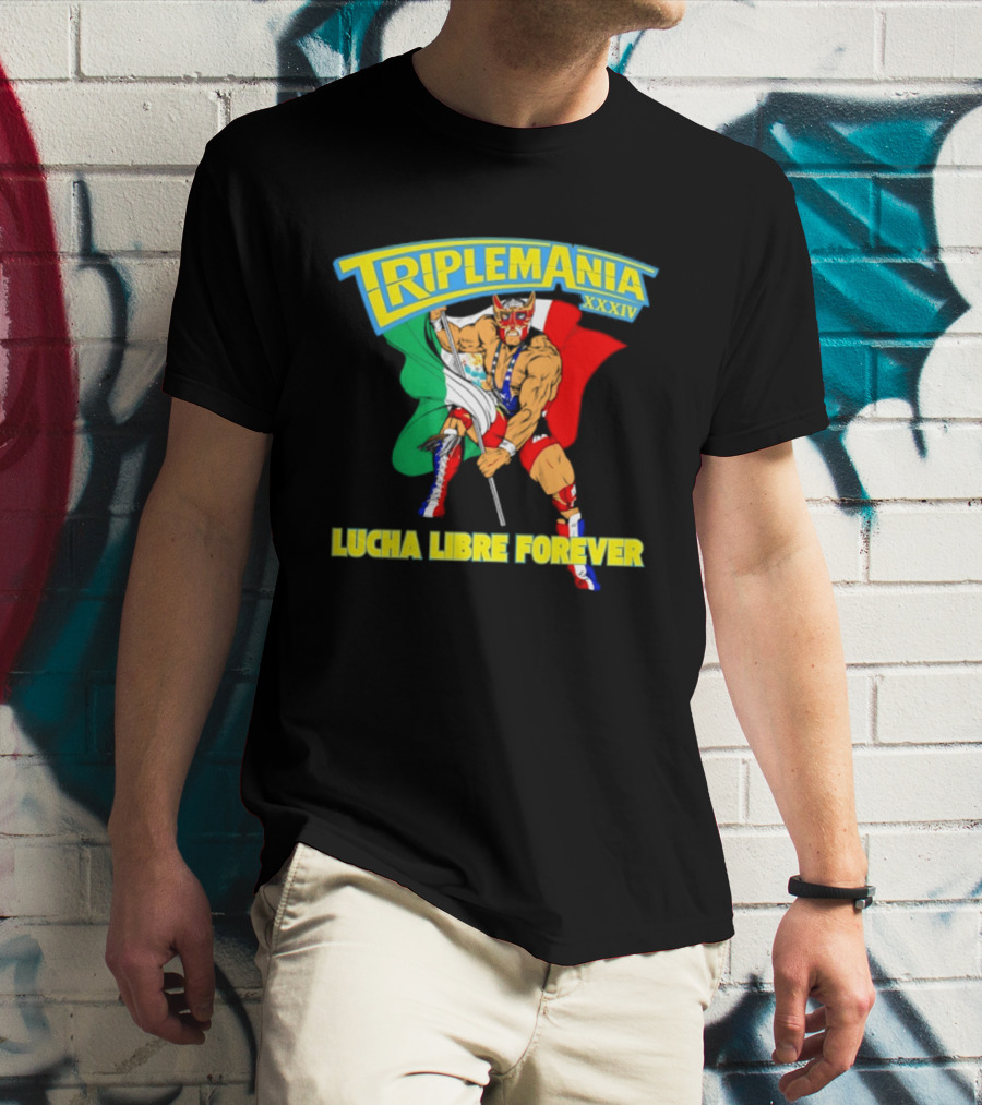 Triplemania XXXIV Lucha Libre Forever Wrestler Mexican Flag T-Shirt