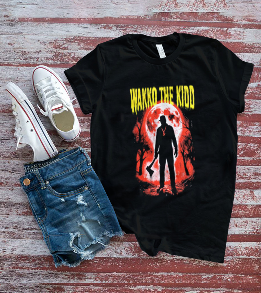 Wakko The Kidd Swing The Hatchet Red Moon Silhouette Charcoal Grey T-Shirt
