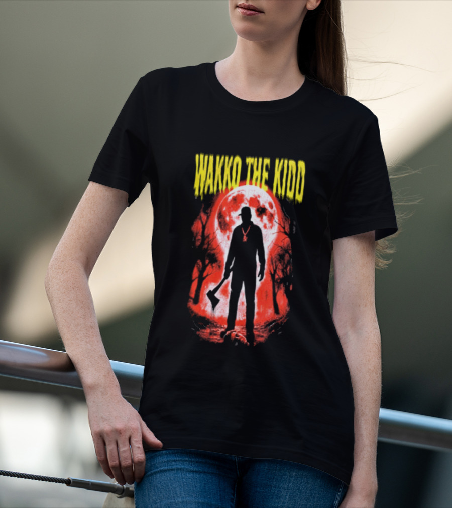 Wakko The Kidd Swing The Hatchet Red Moon Silhouette Charcoal Grey T-Shirt