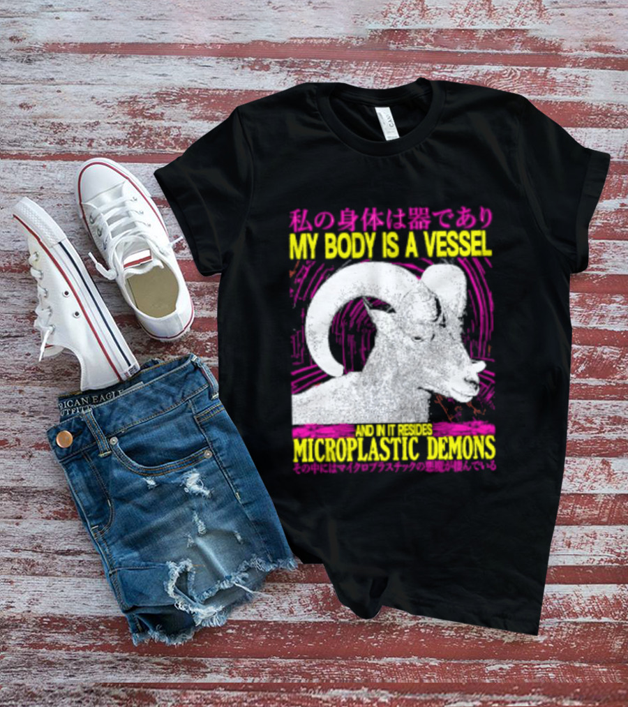 My Body Is A Vessel Microplastic Demons Ram Vintage Japanese Text Aesthetic T-Shirt