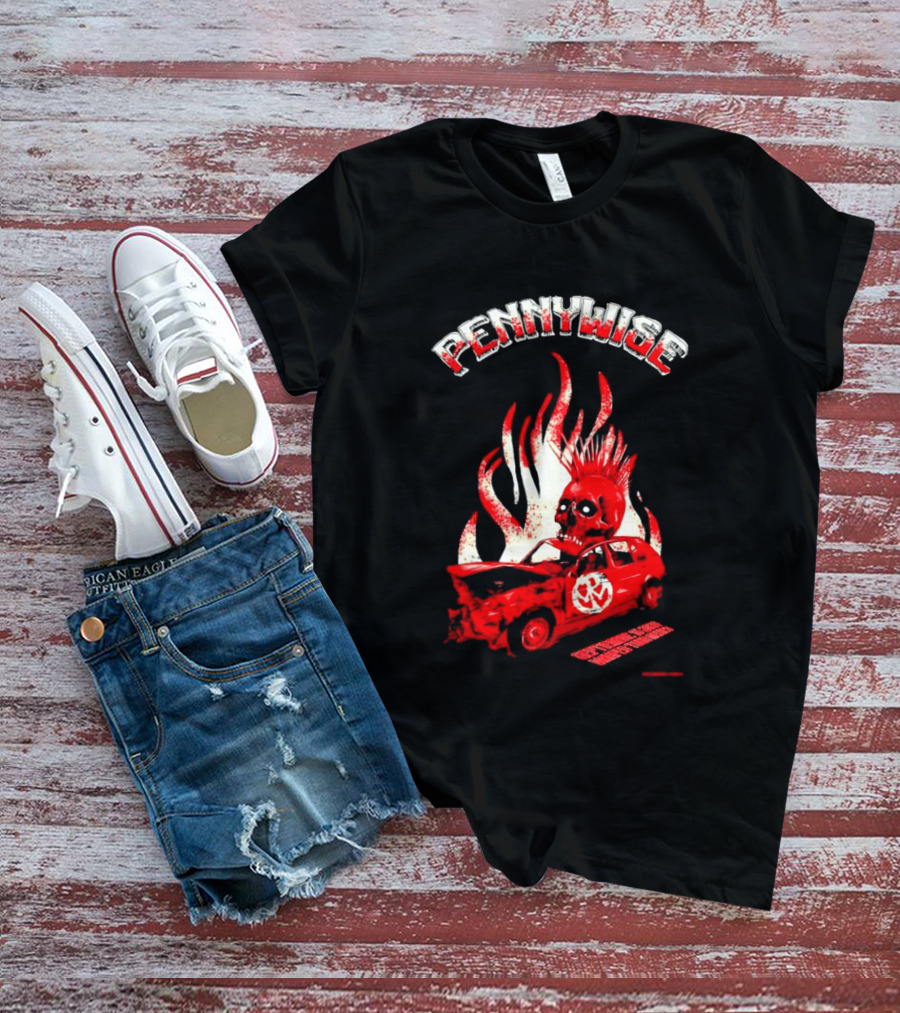 Pennywise Punk Rock Skull Flames Car Warped Tour T-Shirt