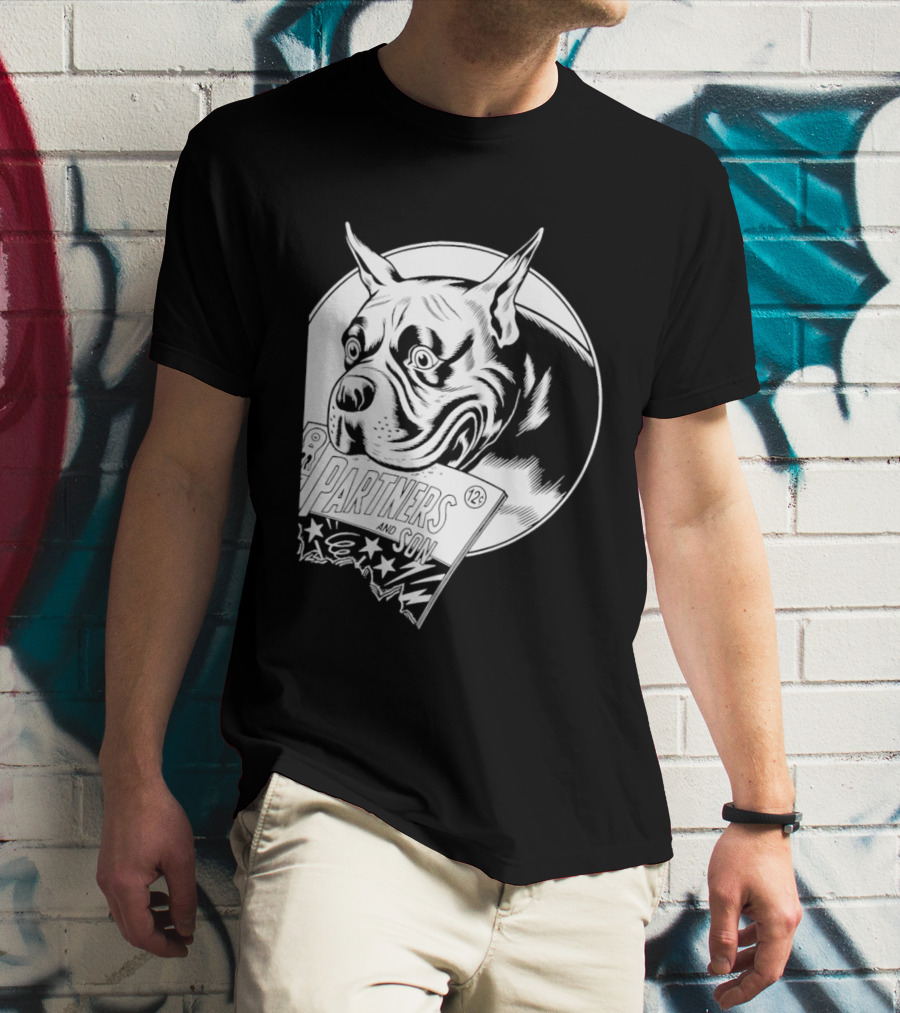 Pitbull Dog Comic Book With Biting Graphic And Stars T-Shirt