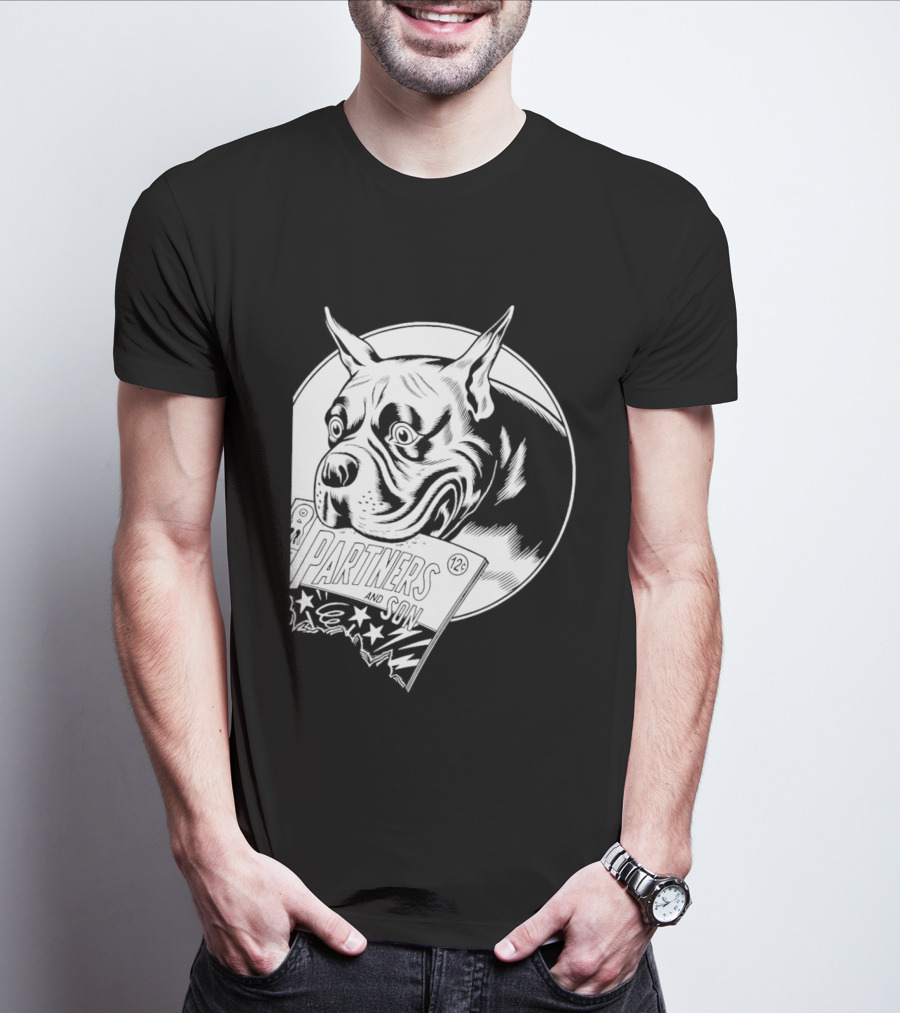 Pitbull Dog Comic Book With Biting Graphic And Stars T-Shirt