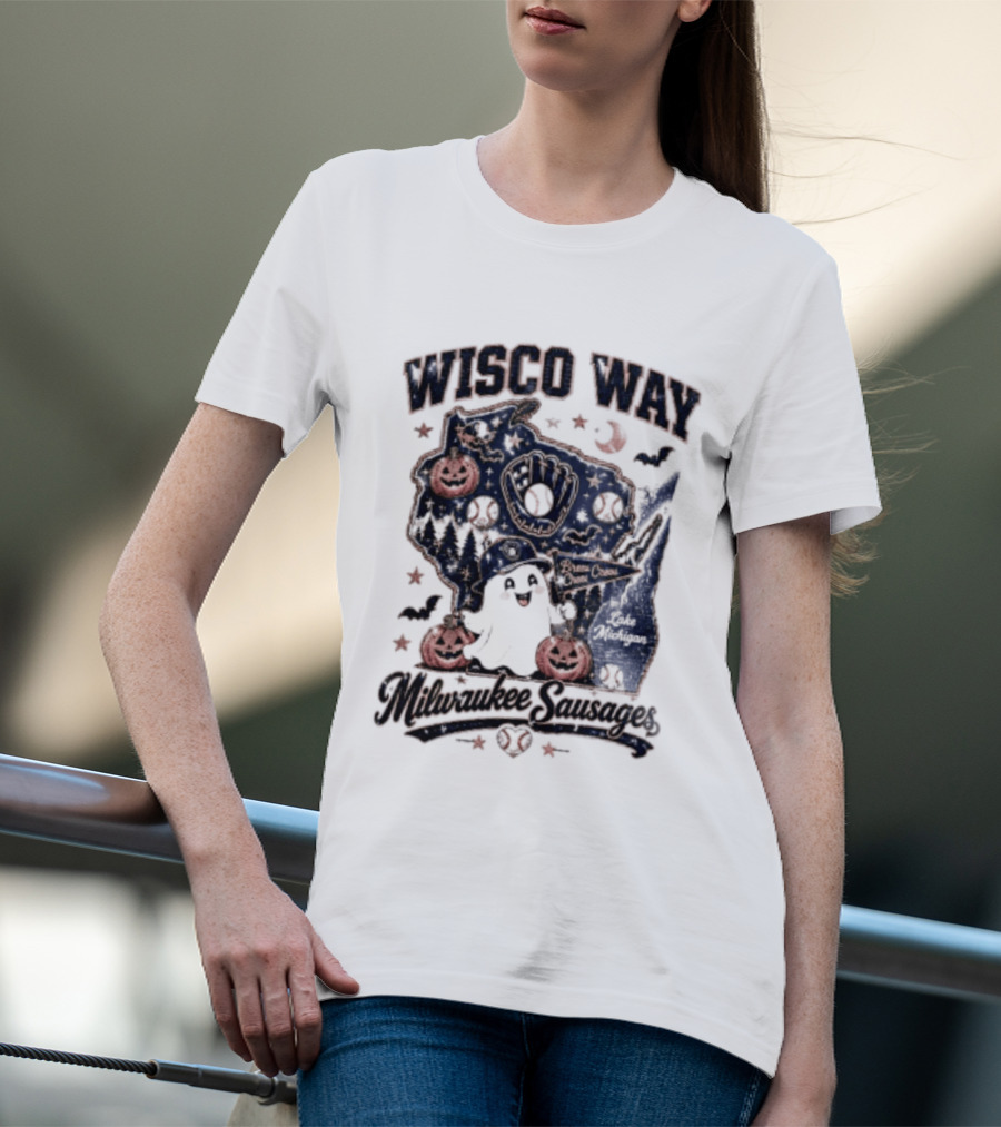 Wisco Way Milwaukee Sausages Halloween Ghosts 2026 T-Shirt