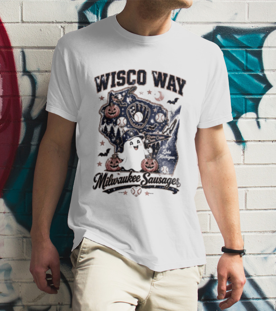 Wisco Way Milwaukee Sausages Halloween Ghosts 2026 T-Shirt