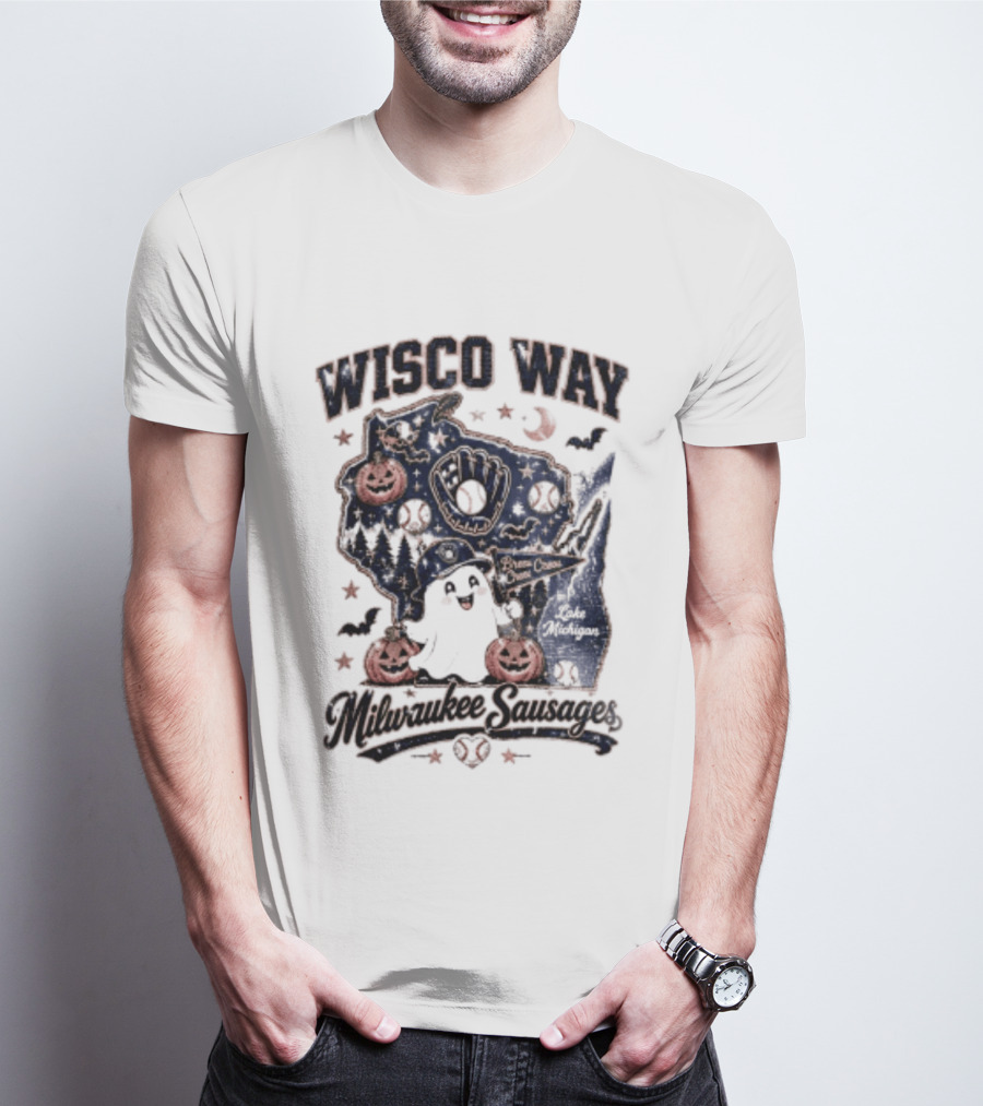 Wisco Way Milwaukee Sausages Halloween Ghosts 2026 T-Shirt