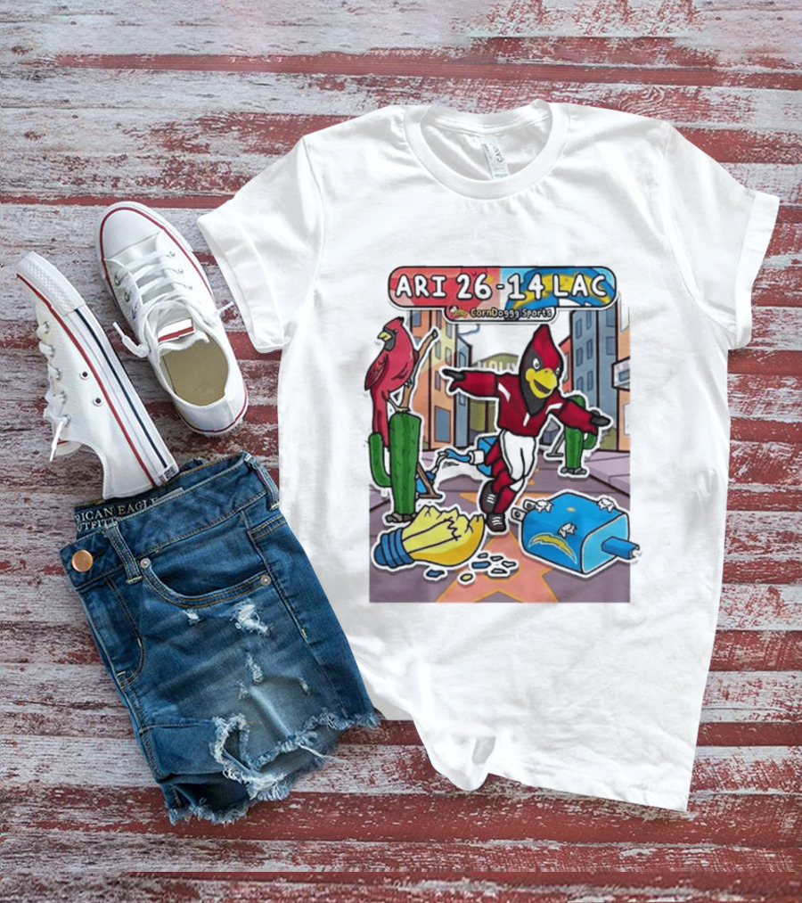 Arizona Cardinals Vs Los Angeles Chargers Corndoggy Sports Doodle Game Day ARI 26 14 LAC T-Shirt