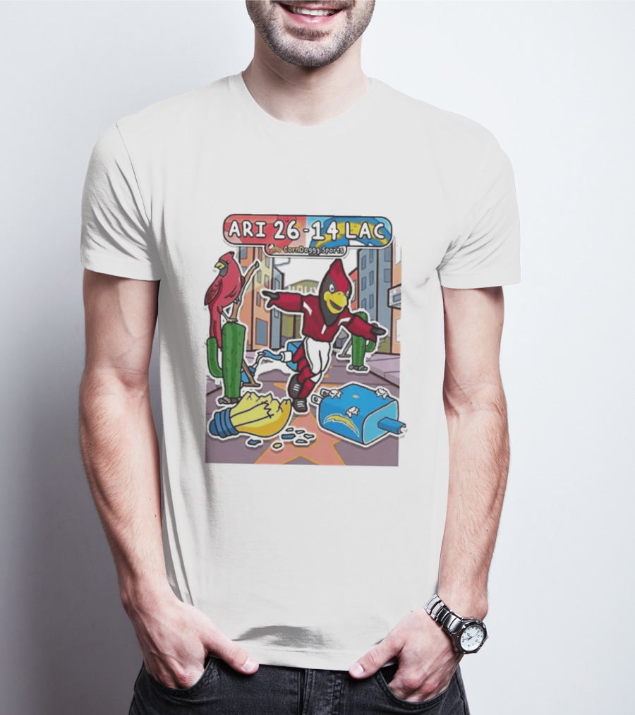 Arizona Cardinals Vs Los Angeles Chargers Corndoggy Sports Doodle Game Day ARI 26 14 LAC T-Shirt
