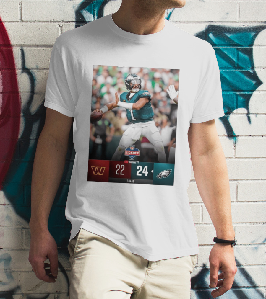 Jalen Hurts NFL Kickoff Philadelphia Eagles Victory 24 22 Final T-Shirt