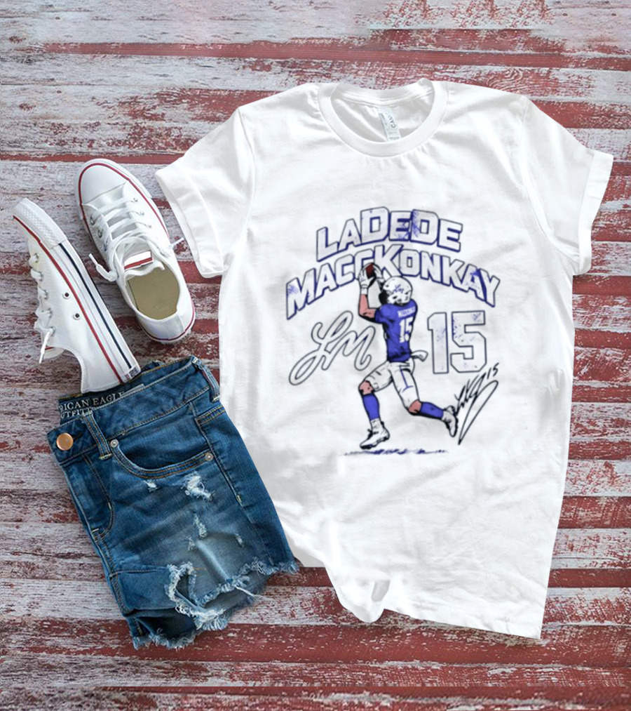 Ladd McConkey 15 Los Angeles Chargers Player Signature And Action Pose T-Shirt