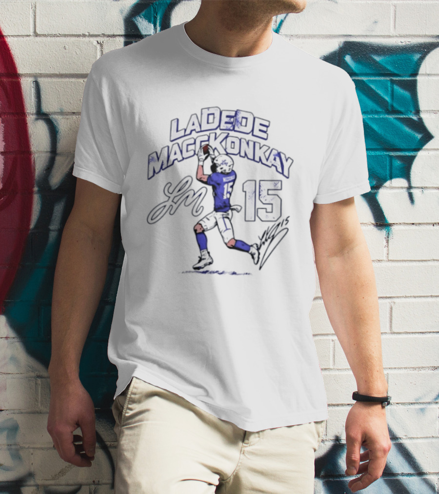 Ladd McConkey 15 Los Angeles Chargers Player Signature And Action Pose T-Shirt