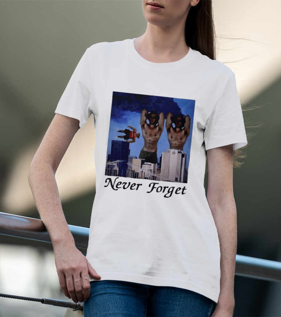 Never Forget 9 11 Internet Meme Edgy Humor Floating Character Twin Towers T-Shirt