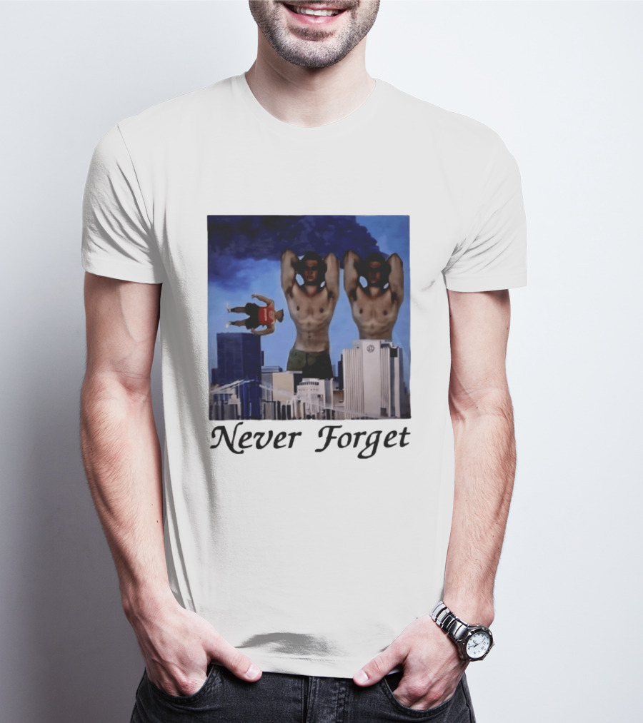 Never Forget 9 11 Internet Meme Edgy Humor Floating Character Twin Towers T-Shirt