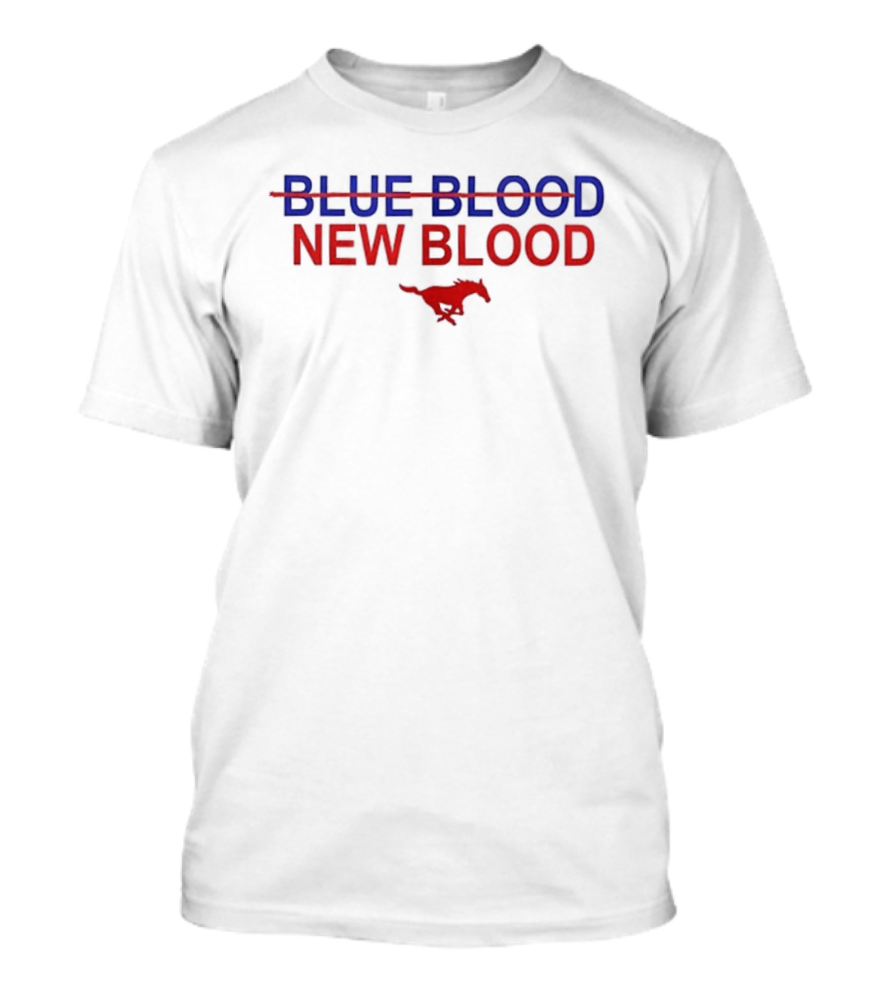 Ricky Shanklin Wearing SMU Mustangs Dallas 1911 No Blue Blood New Blood Two Sided T-Shirt
