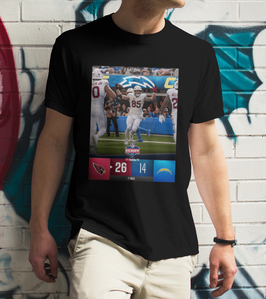 Arizona Cardinals 26 Vs Los Angeles Chargers 14 NFL Kickoff Final Score T-Shirt