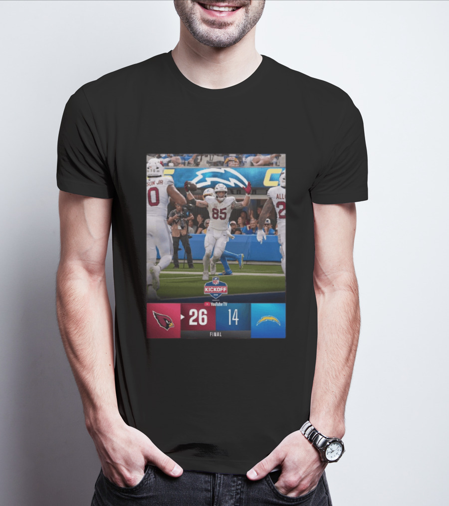 Arizona Cardinals 26 Vs Los Angeles Chargers 14 NFL Kickoff Final Score T-Shirt
