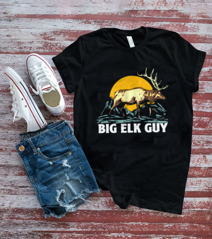 Big Hunting Guy Store Big Elk Guy Hunting Hat Elk Mountain Sun Scene T-Shirt
