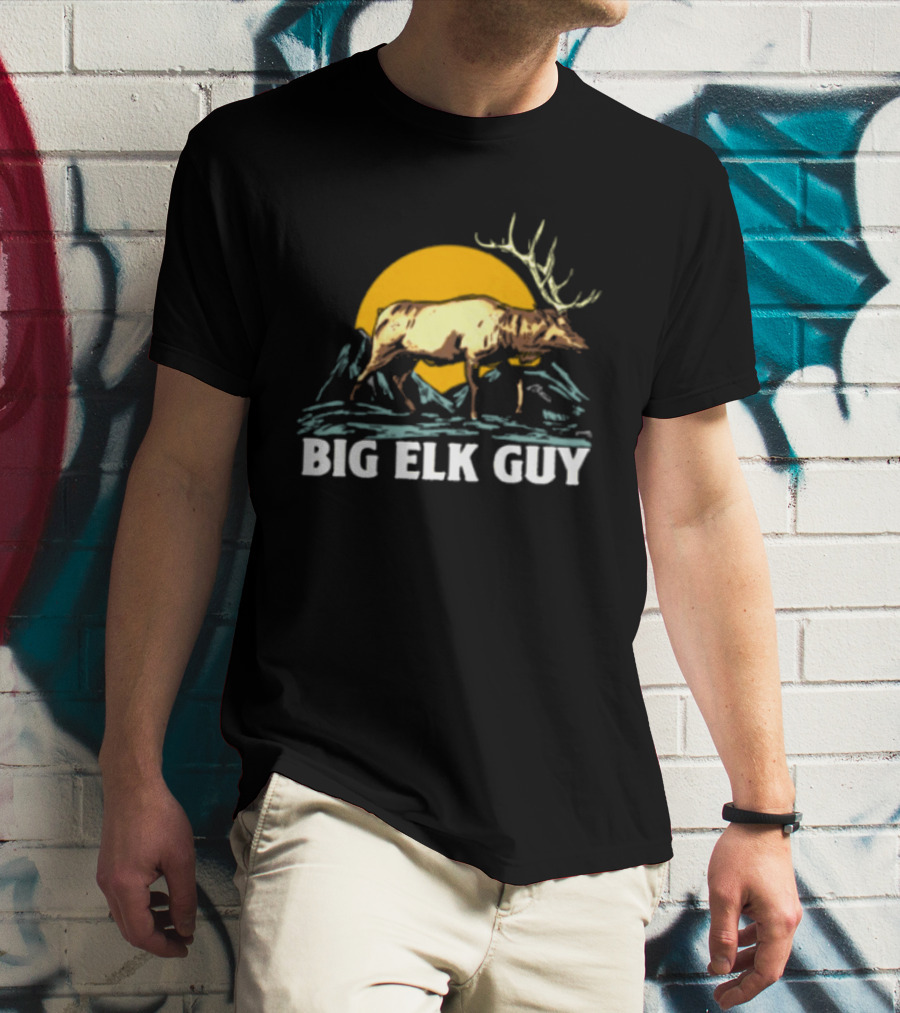 Big Hunting Guy Store Big Elk Guy Hunting Hat Elk Mountain Sun Scene T-Shirt
