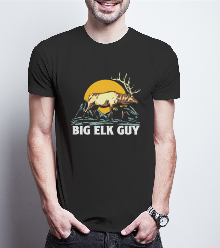 Big Hunting Guy Store Big Elk Guy Hunting Hat Elk Mountain Sun Scene T-Shirt