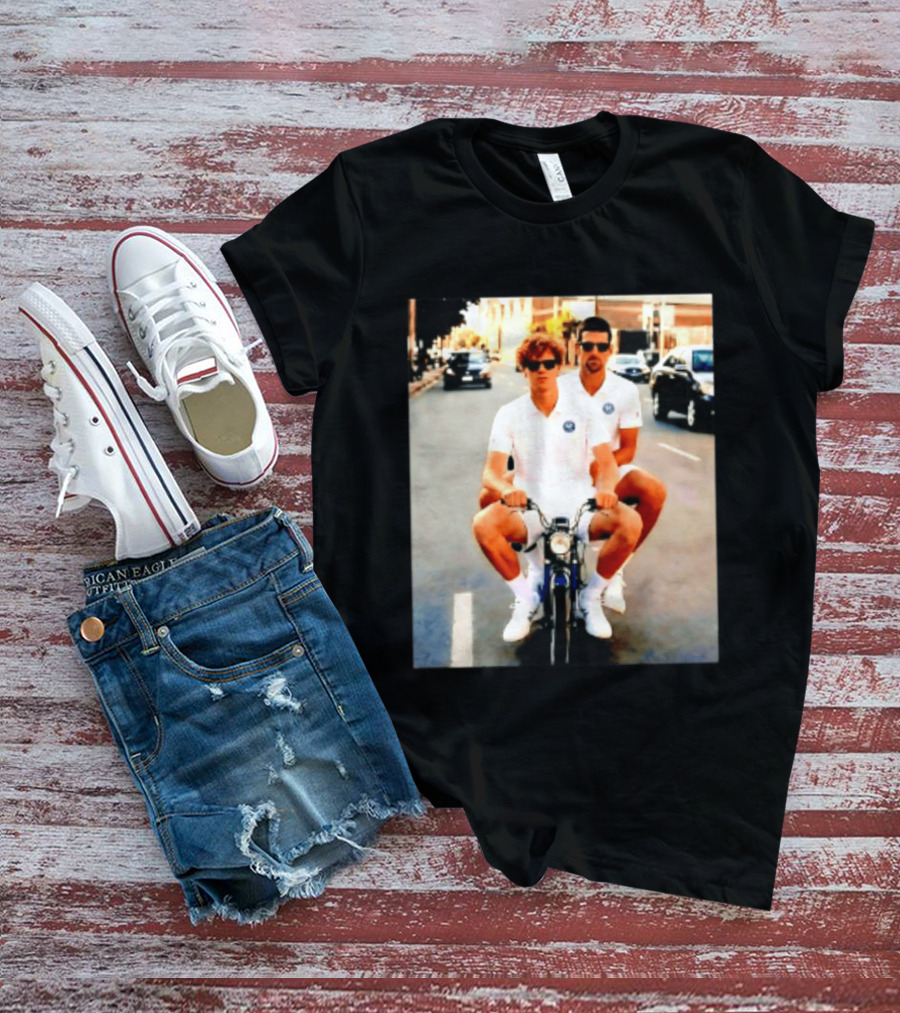 Jannik Sinner Novak Djokovic 2026 Motorcycle Ride Tennis Stars T-Shirt